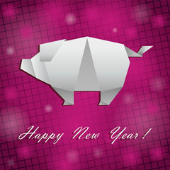 Vector new year pig on a pink background
