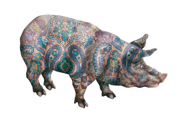 cochon, jambon, porc,  coloré, cochon peinte, tatoué, motif floral, décoratif,   mammifère, jouet, objet, faune,  sauvage, 