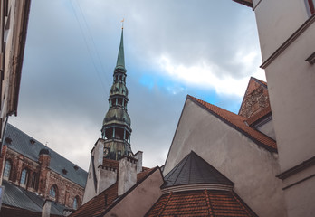 St Peter church in the Old city of Riga in Latvia. October 25, 2018