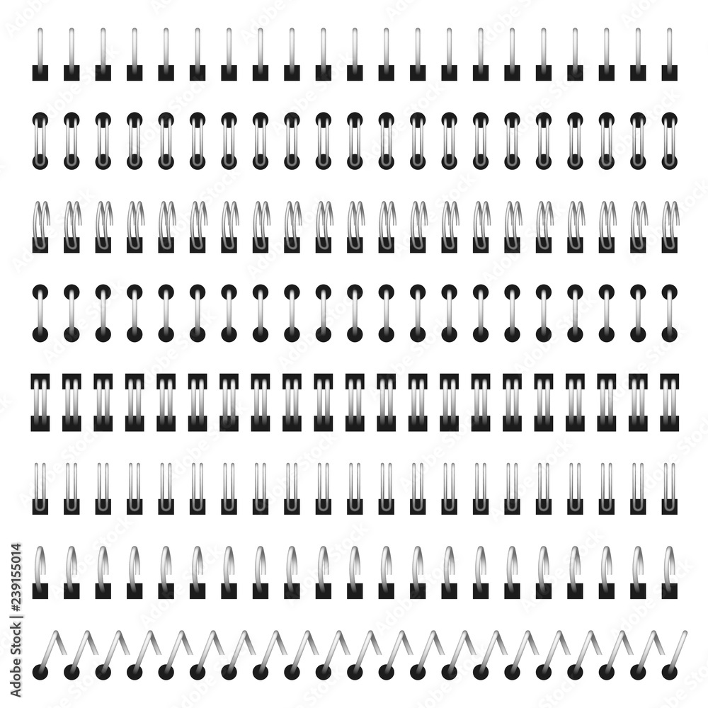 Aufkleber notebook spirals. wired spiral steel ring bindings for notebook and calendar sheets. vector set