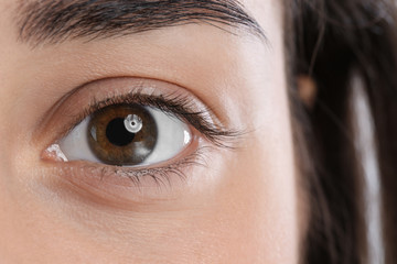 Fototapeta premium Young woman with beautiful natural eyelashes, closeup view