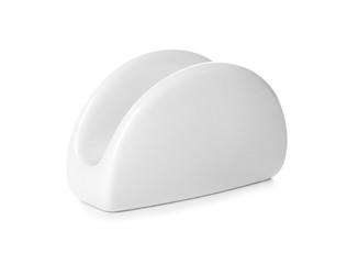 Empty ceramic napkin holder on white background