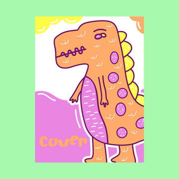 Hand drawn cute card with Dinosaur