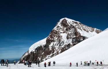 Panoramic view of rock cliff of Jungfrau peak view from Jungfraujoch, Switzerland