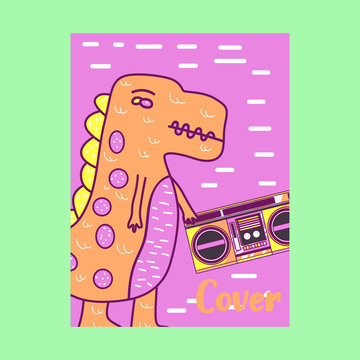 Hand drawn cute card with Dinosaur