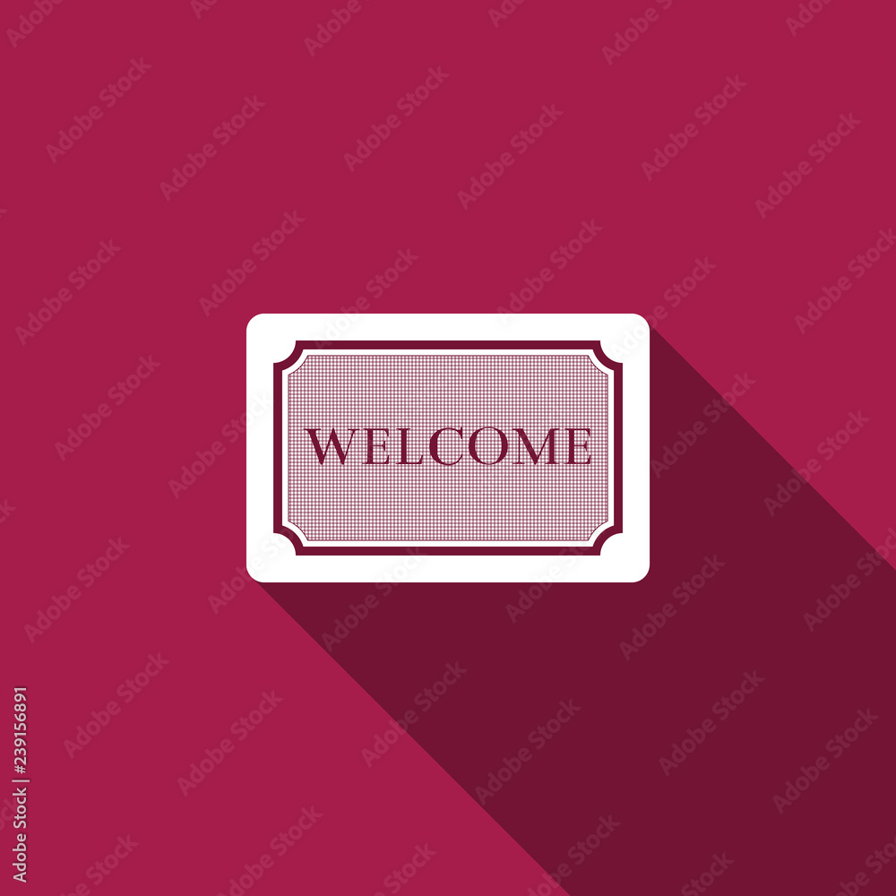 Poster doormat with the text welcome icon isolated with long shadow. welcome mat sign. flat design. vector 