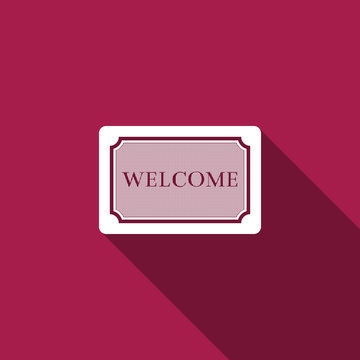 Doormat with the text Welcome icon isolated with long shadow. Welcome mat sign. Flat design. Vector Illustration