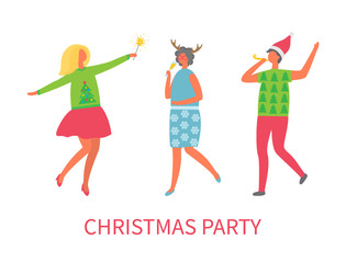 Christmas Party People Dancing Together Drinking