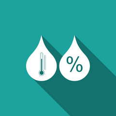 Humidity icon isolated with long shadow. Weather and meteorology, thermometer symbol. Flat design. Vector Illustration