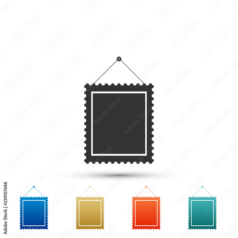 Aufkleber rectangular picture frame hanging on the wall icon isolated on white background. set elements in col