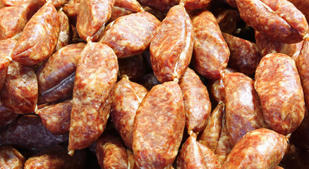 salami for sale in the butchery made with wild boar meat a typic