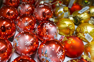 Colorful red yellow christmas baubles for a christmas background - Image