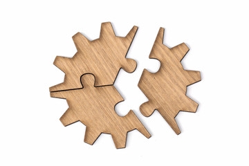 Wooden jigsaw puzzle, pieces of a puzzle, Last Jigsaw Puzzle, Isolated on White Background