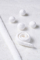 Obraz premium Coconut Marshmallow Candy, on snow white background.