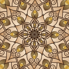 Flyer, postcard with mandala gold floral patterns, oriental design. Layout template Islamic, Arab, Indian, Ottoman, Asian motifs. First and back pages. Easy to use and edit. Vector graphics