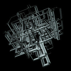 Industrial Pipe System Isolated On Black Background