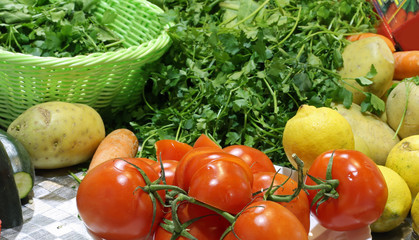 fresh vegetables harvested from the garden with organic cultivat