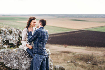 Fototapeta premium Romantic happy couple enjoy spending time together outdoor.