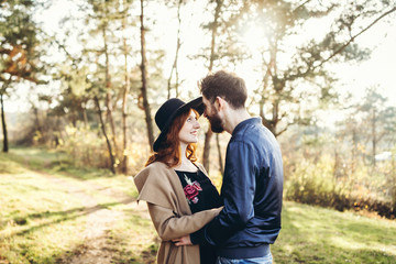 Fototapeta premium Happy young romantic couple spend time together outdoor.