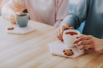 Close up of a cup of tea on the table