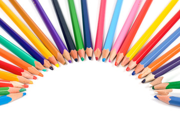 Colored pencils isolated on white background.