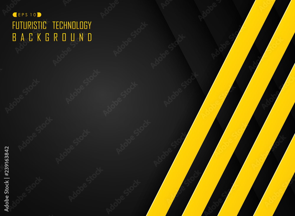 Poster abstract of line pattern hi tech futuristic technology black and yellow color background.