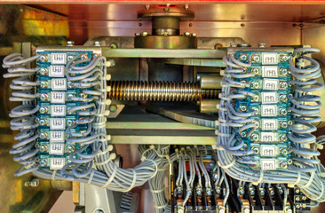 Inside view of electrical control cubicle of high voltage disconnector