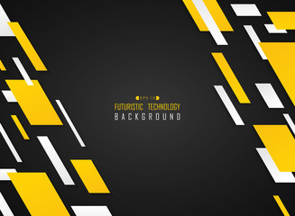 Abstract of technology stripe sqaure line pattern of yellow white on gradient black background.