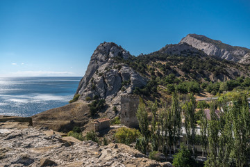 View of the Rocks near the Genoese fortress in Sudak, Crimea