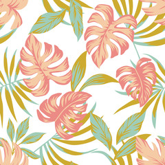 Tropical spring leaves white background