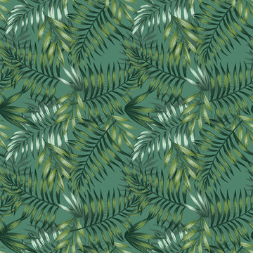 Green tropical summer jungle seamless pattern leaves background