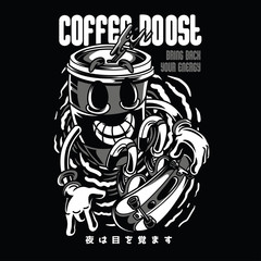 Coffee Boost Black and White Illustration