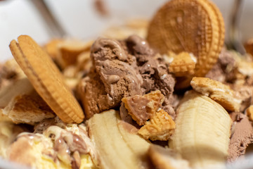 Ice cream, banana and cookies 