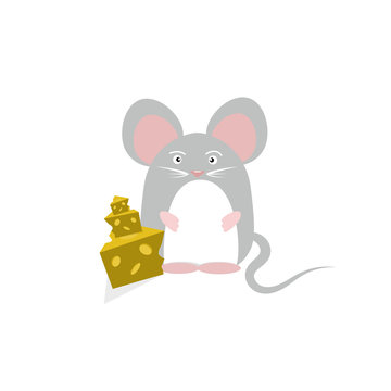 Rat and cheese cartoon character isolated on white abstract background vector illustration