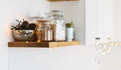 Open shelves in the kitchen.