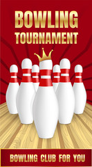 Bowling tournament banner. Realistic illustration of bowling tournament vector banner for web design