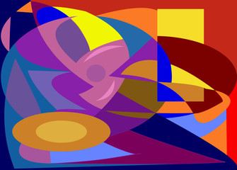composition of abstract colorful shapes on  orange background