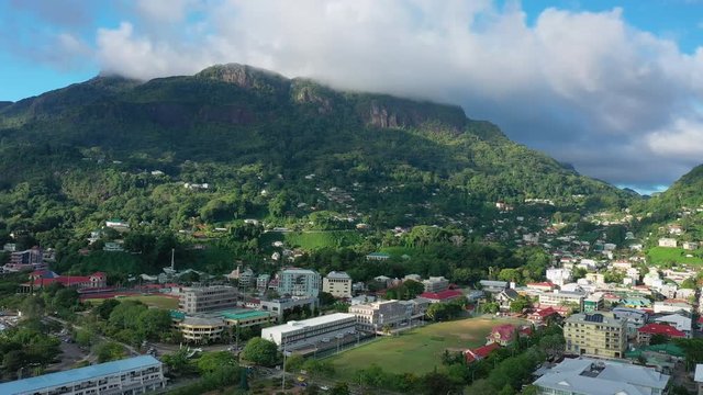 Aerial view of cityscape of Victoria, capital city of Seychelles - Mahe island, Seychelles