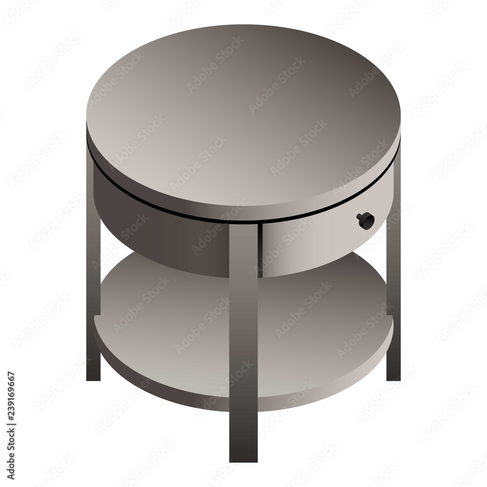 Poster round bedside table icon. isometric of round bedside table vector icon for web design isolated on wh