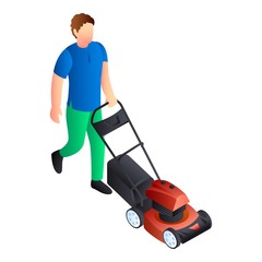 Motor lawnmower icon. Isometric of motor lawnmower vector icon for web design isolated on white background