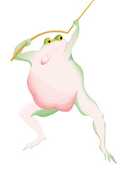 Grenouille verte tenant un bâton