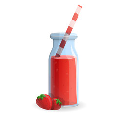 Strawberry smoothie bottle icon. Cartoon of strawberry smoothie bottle vector icon for web design isolated on white background