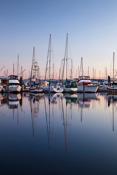 poulsbo, washington state, marina with boats at sunset