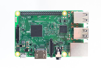 Small single-board computer on white background