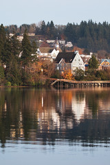 quaint town of poulsbo, washington reflecting in the bay