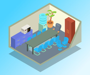 Meeting room concept banner. Isometric banner of meeting room vector concept for web, giftcard and postcard
