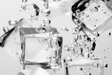 Ice cubes in water close up.