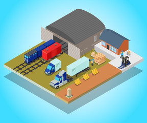 Depot concept banner. Isometric banner of depot vector concept for web, giftcard and postcard