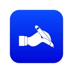 Hand holding black pen icon digital blue for any design isolated on white vector illustration