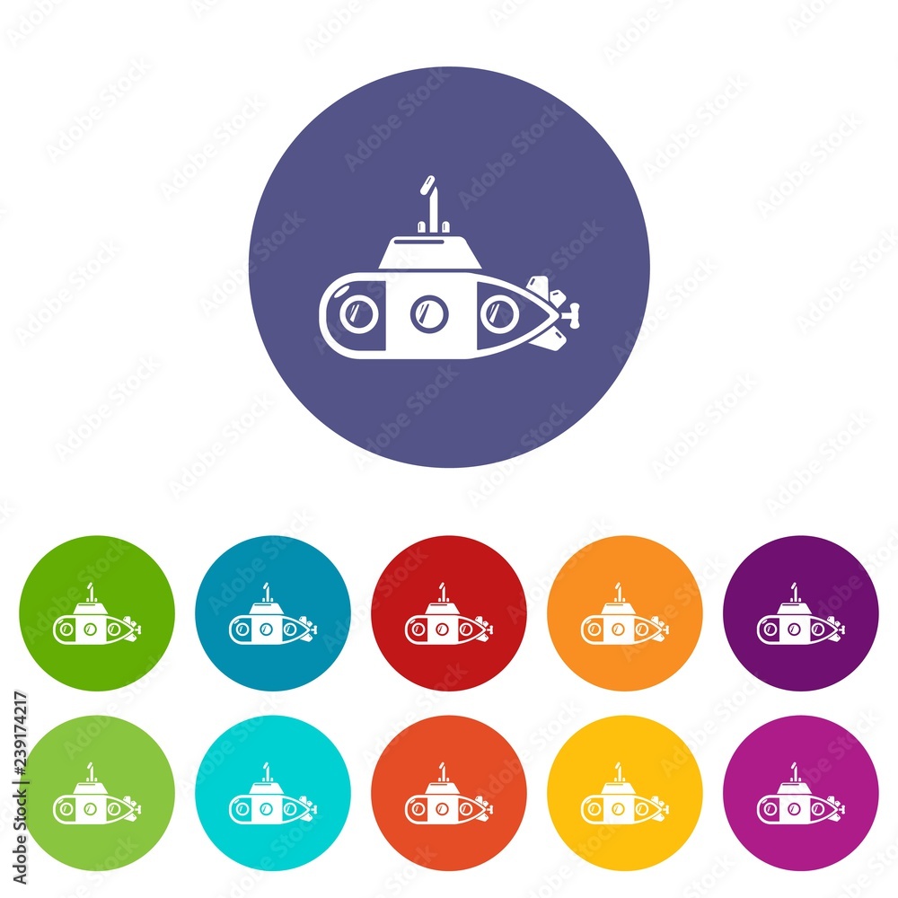 Poster submarine transportation icons color set vector for any web design on white background